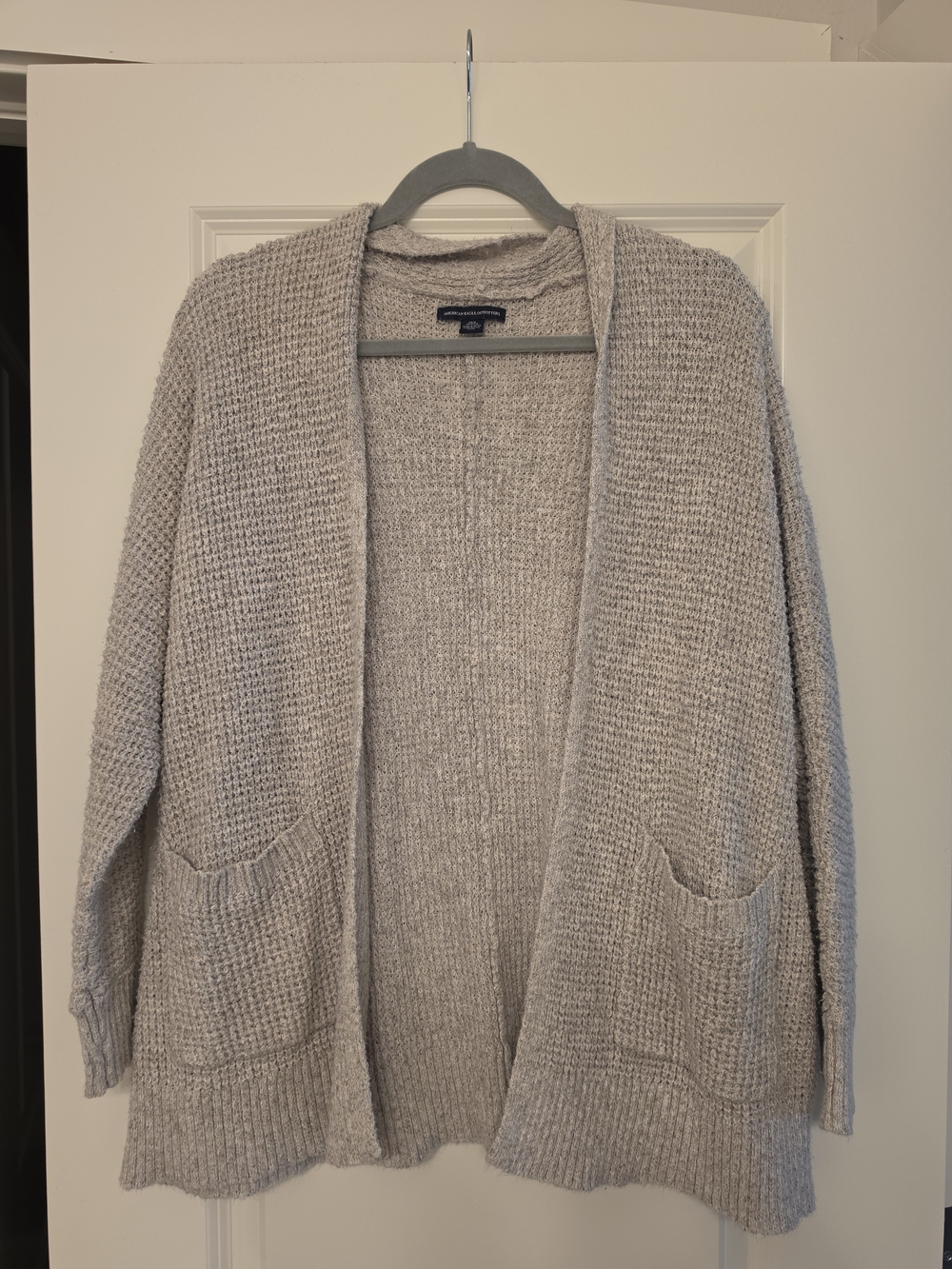 American Eagle Outfitters Light Gray Open-Front Knit Cardigan